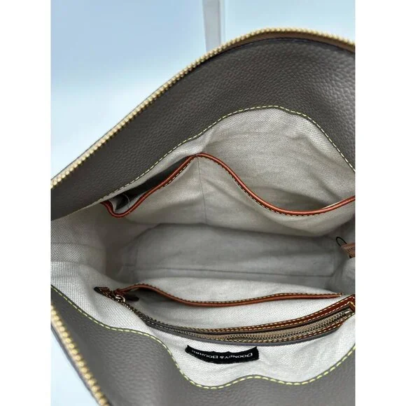 Dooney & Bourke Pebble Italian Leather Shoulder Bag Hobo Taupe Brown